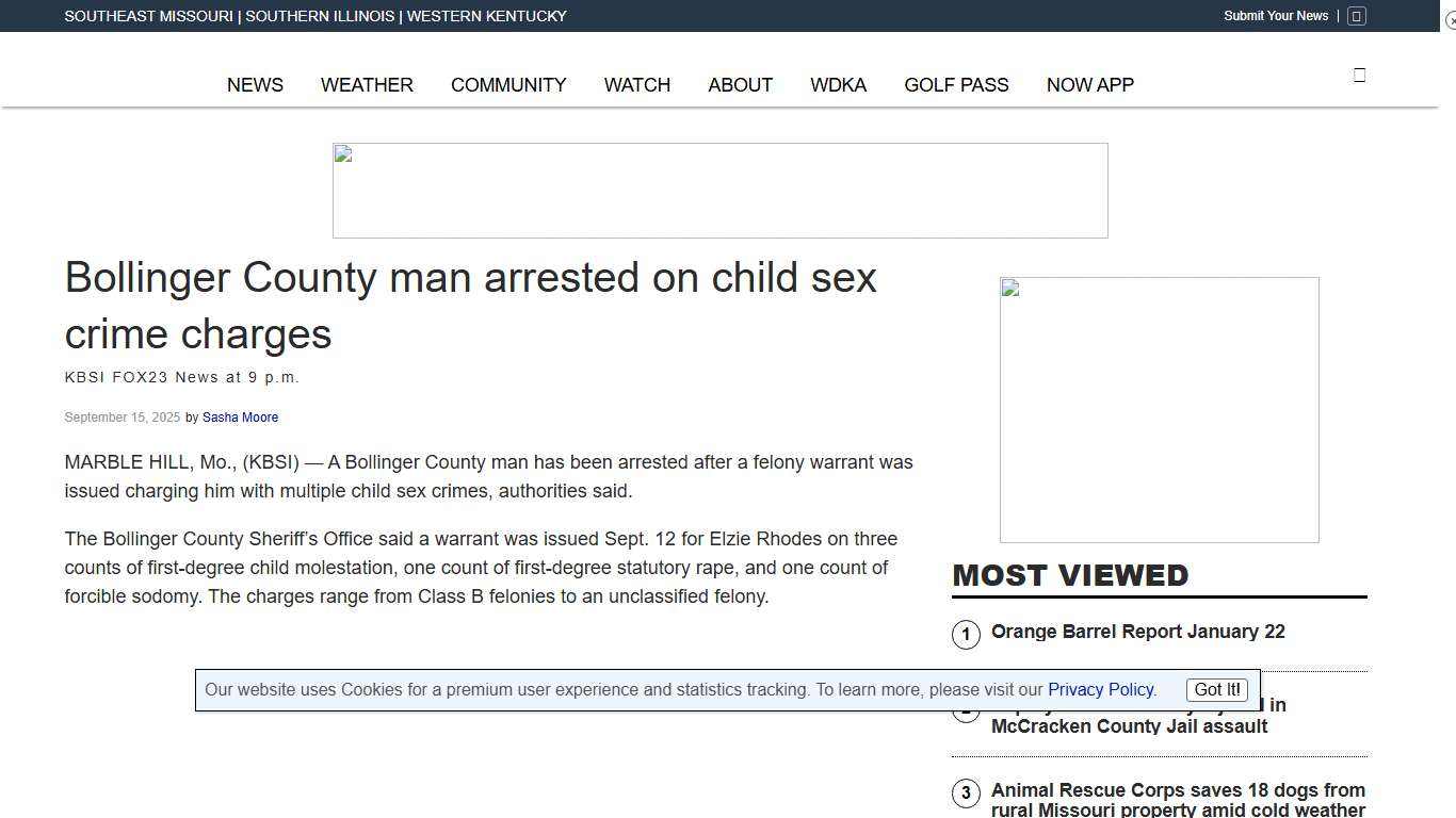 Bollinger County man arrested on child sex crime charges - KBSI FOX23 News Cape Girardeau News Paducah News