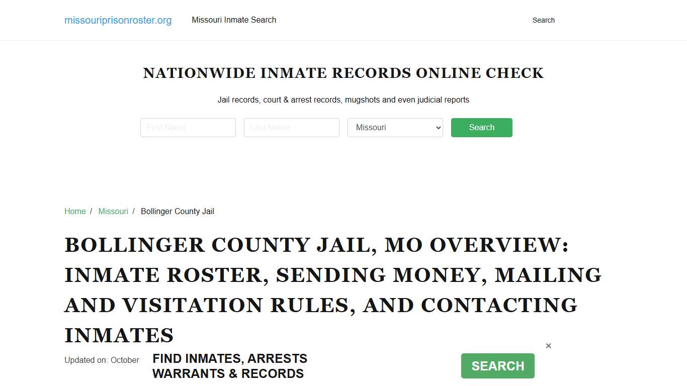 Bollinger County Jail, MO: Offender Lookip, Visitations, Contact Info